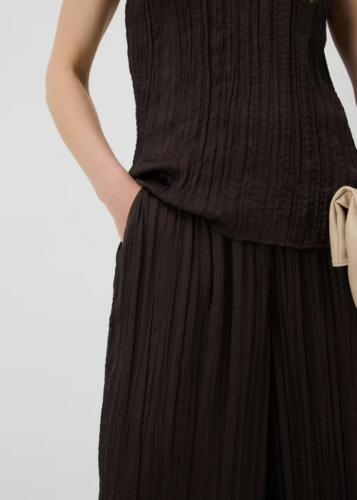 Et Vous Chocolate Brown Crinkle Satin Wide Leg Co Ord Trousers - L Image 3
