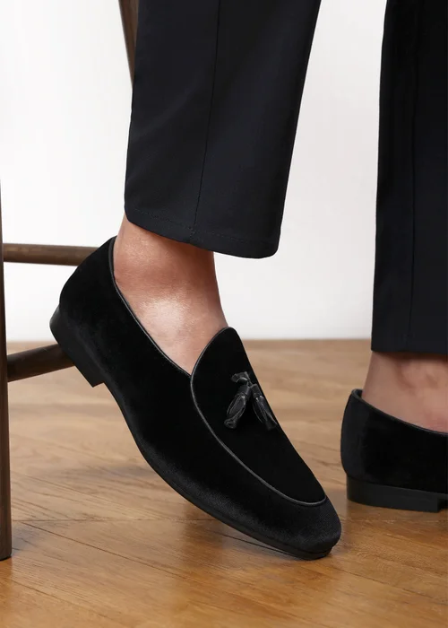 Where's That From Finley Black Velvet Tassel Loafer Dress Shoes - 8 Image 6