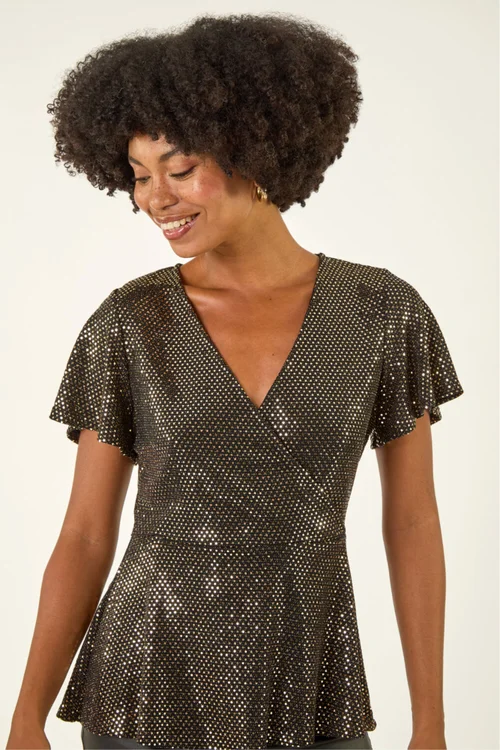 Roman Bronze Sparkly Wrap Front Tunic Top - Size 20 Image 4