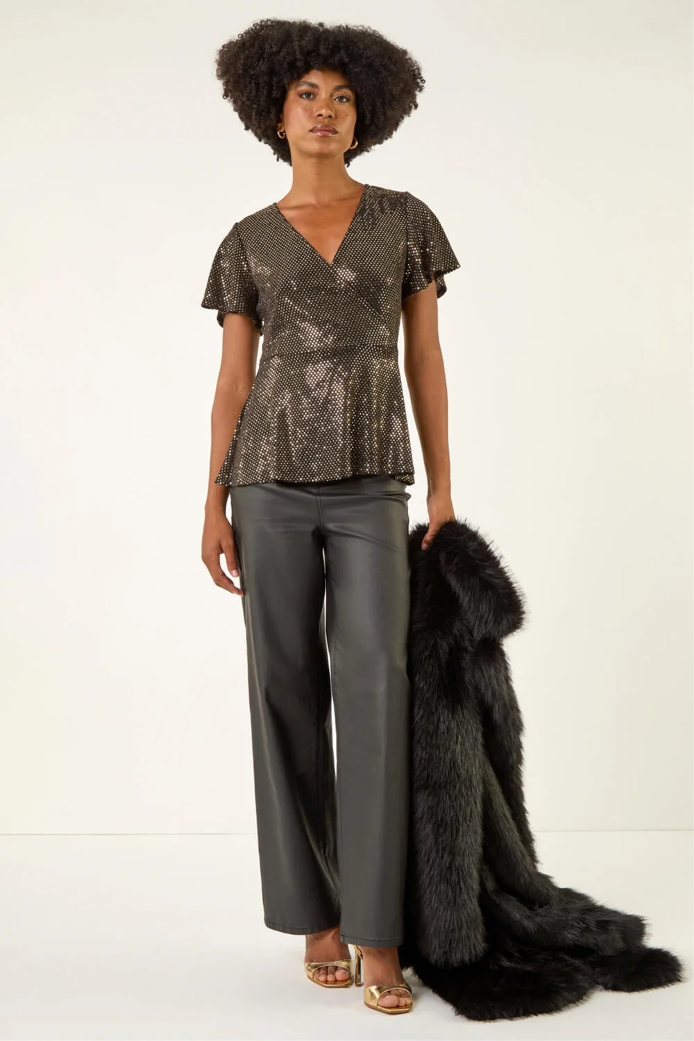 Roman Bronze Sparkly Wrap Front Tunic Top - Size 20 Image 1