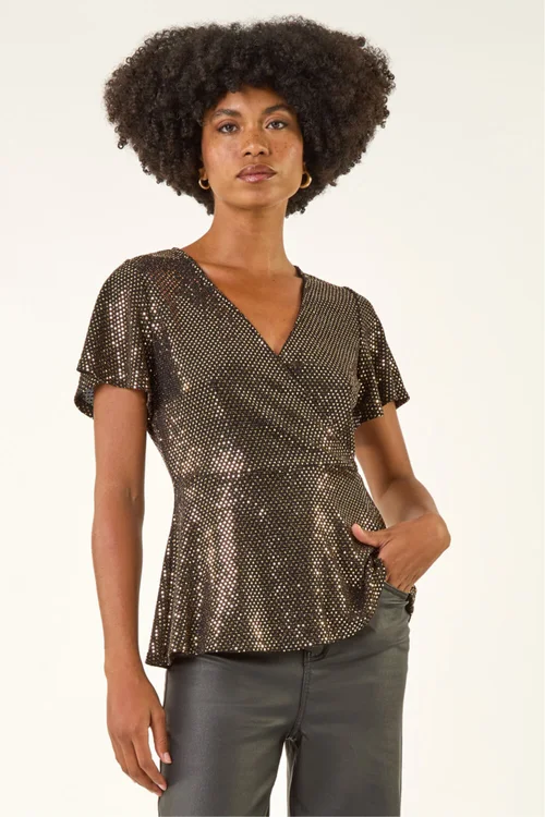 Roman Bronze Sparkly Wrap Front Tunic Top - Size 20 Image 2