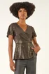 Roman Bronze Sparkly Wrap Front Tunic Top - Size 20 Image 2