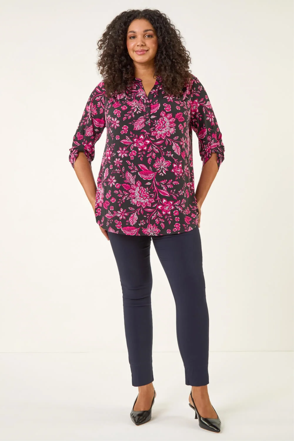 Roman Cerise Curve Textured Floral Print Shirt - Size 20 Image 3