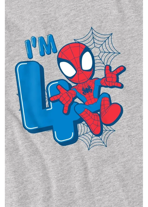 Spiderman Kids Dove Grey Cute Spidey 4th Birthday T-Shirt (3-13yrs) - Age 7-8 Years Image 3
