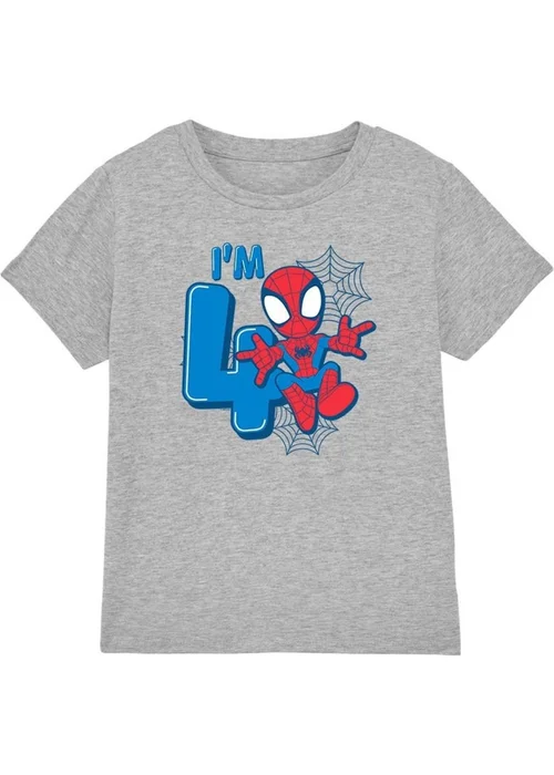 Spiderman Kids Dove Grey Cute Spidey 4th Birthday T-Shirt (3-13yrs) - Age 7-8 Years Image 4