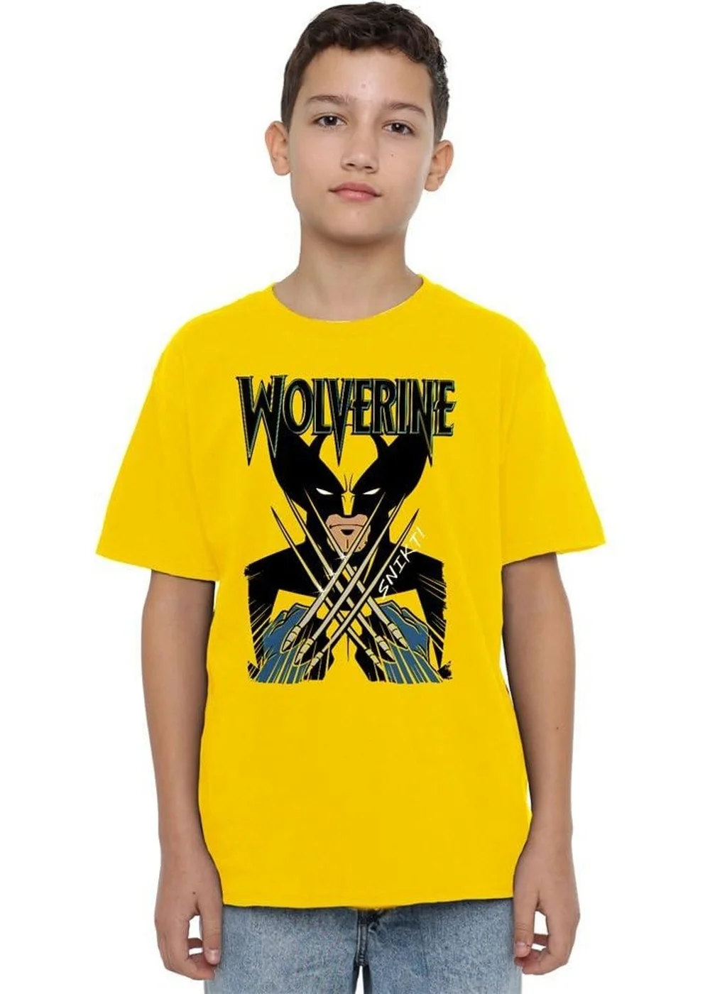 Marvel Kids Yellow X-Men Wolverine Action Shot T-Shirt (3-13yrs) - Age 12-13 Years Image 1
