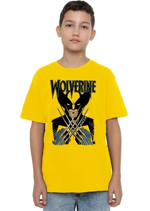 Marvel Kids Yellow X-Men Wolverine Action Shot T-Shirt (3-13yrs) - Age 12-13 Years Image 1