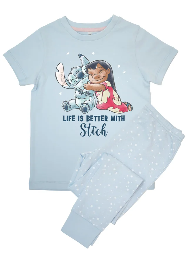 Ada & Ted Disney Lilo & Stitch Life Is Better Girls Blue Graphic Pyjamas (3-8 Years)