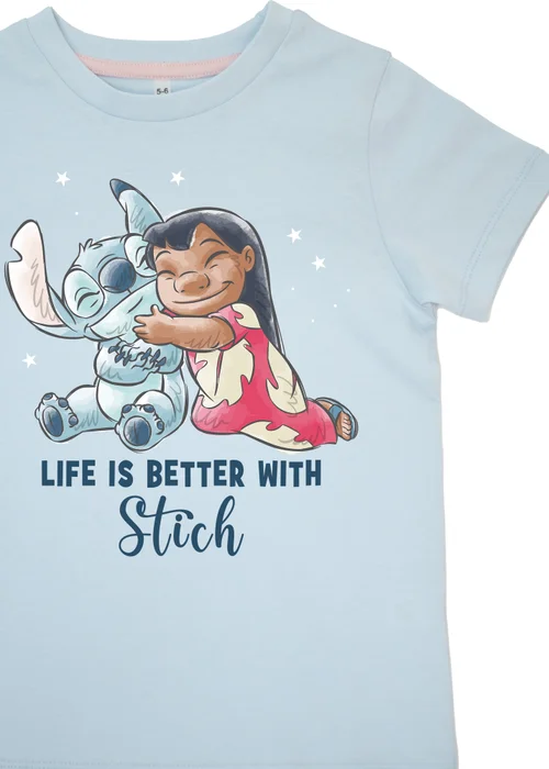 Ada & Ted Disney Lilo & Stitch Life Is Better Girls Blue Graphic Pyjamas (3-8 Years) - Age 3-4 Years Image 2