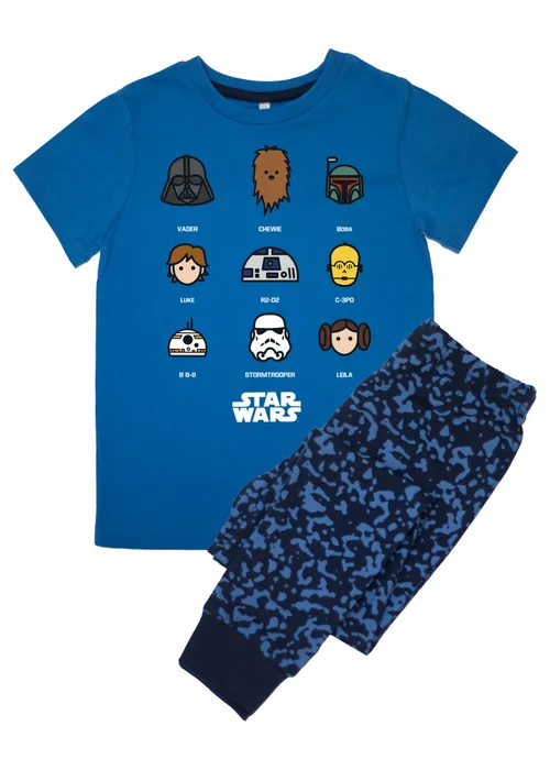 Ada & Ted Star Wars Nine Characters Boys Blue Graphic Pyjamas (3-8 Years) - 3-4 Yrs Image 1