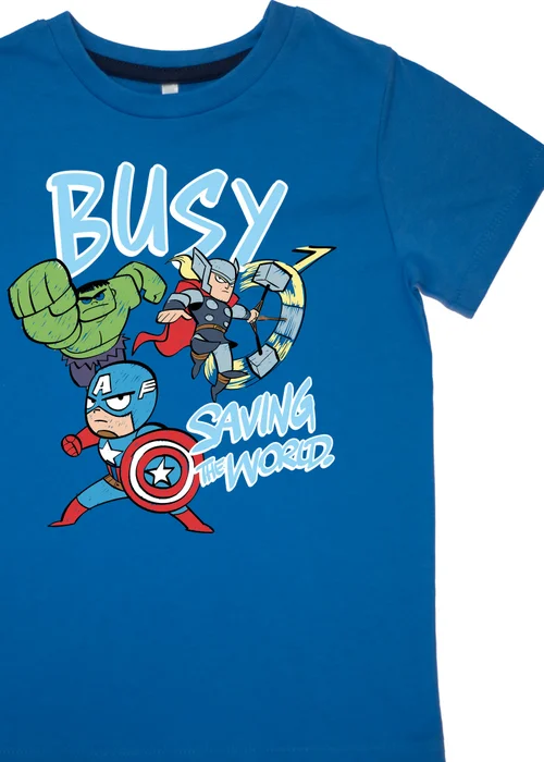 Ada & Ted Marvel Avengers Busy Saving Boys Blue Graphic Pyjamas (3-8 Years) - Age 7-8 Years Image 2