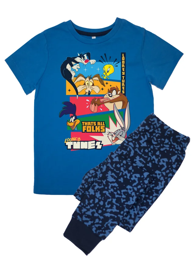 Ada & Ted Looney Tunes Colour Stripes Boys Blue Graphic Pyjamas (3-8 Years)