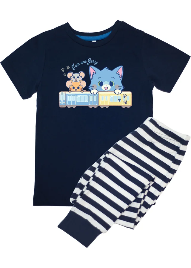 Ada & Ted Tom & Jerry Train Gokko Boys Navy Graphic Pyjamas (3-8 Years)