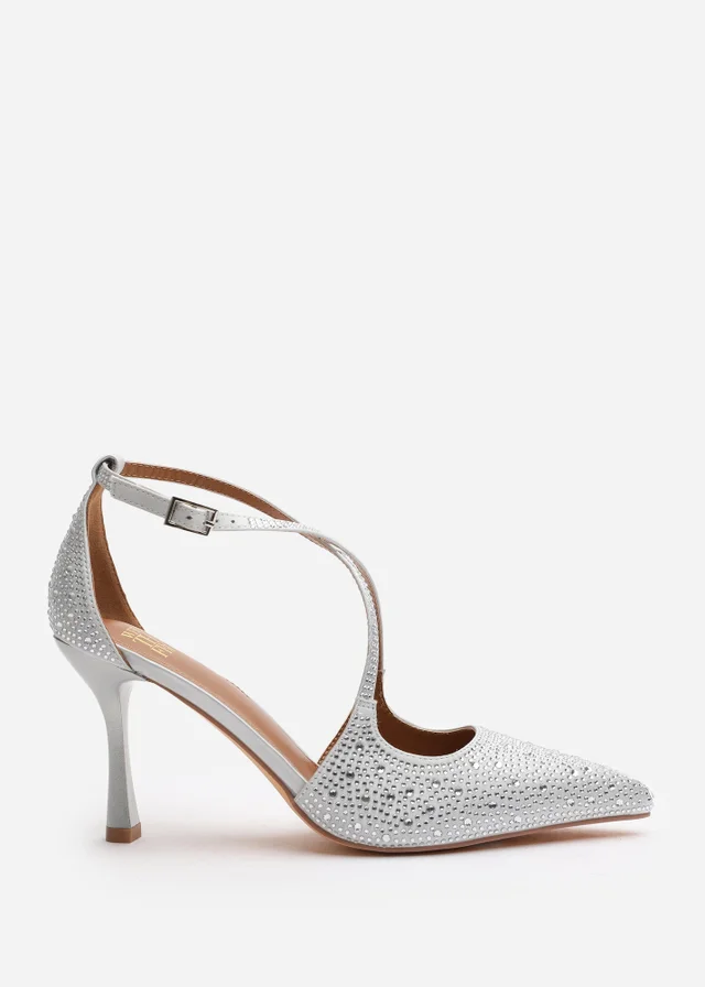 Where's That From Silver Kaitlyn Strappy Pointed Toe High Heels