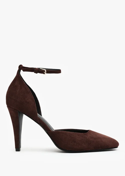 Where's That From Piper Dark Brown Faux Suede Ankle Strap Heels - 4 Image 1