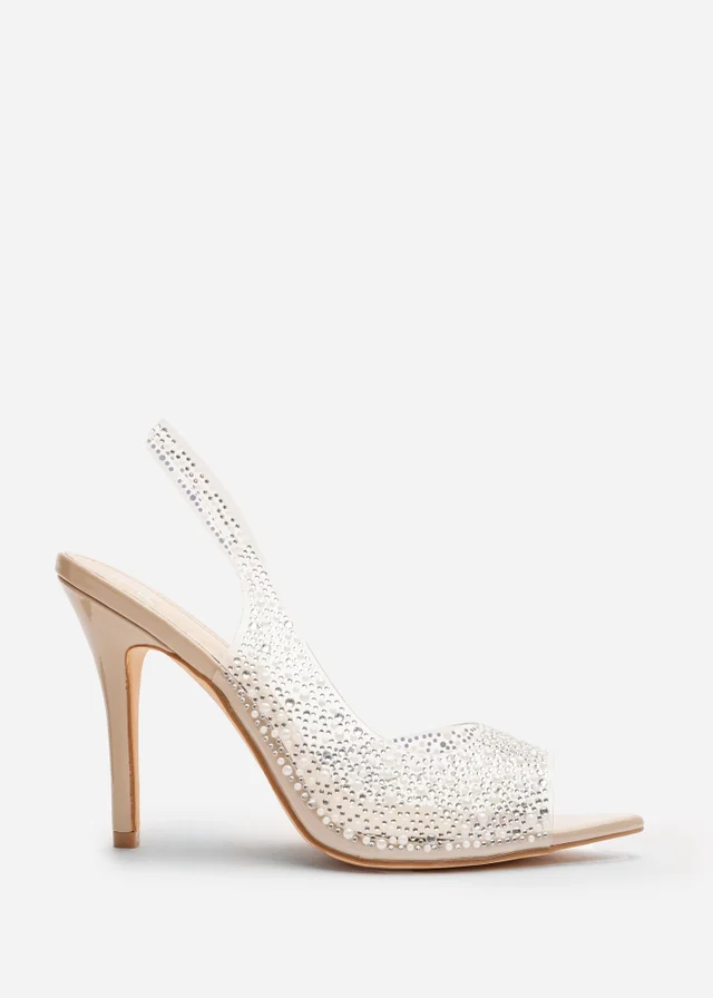 Where's That From Carlah Crystal Embellished Heeled Sandals In Nude