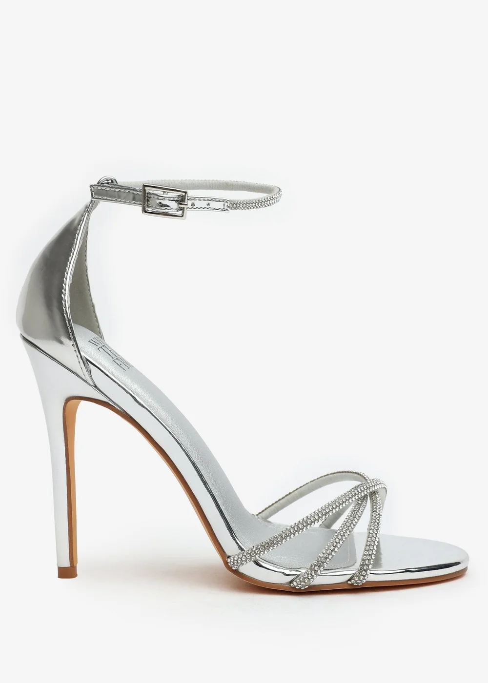 Where's That From Rose Silver Metallic Stiletto Heels With Rhinestone Strap - Size 5 Image 2