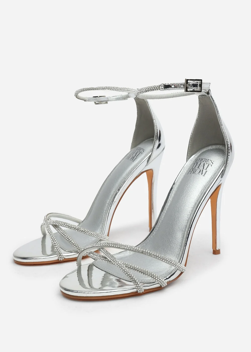 Where's That From Rose Silver Metallic Stiletto Heels With Rhinestone Strap - Size 5 Image 3