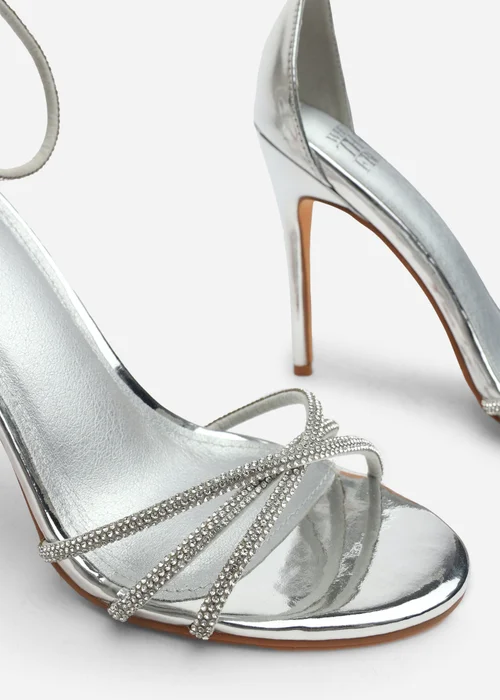 Where's That From Rose Silver Metallic Stiletto Heels With Rhinestone Strap - Size 5 Image 5