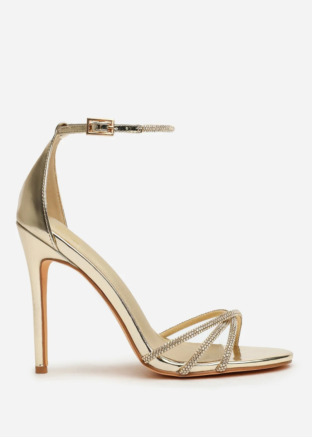 Where's That From Rose Gold Metallic Stiletto Heels With Rhinestone Strap - Size 4 Image 2
