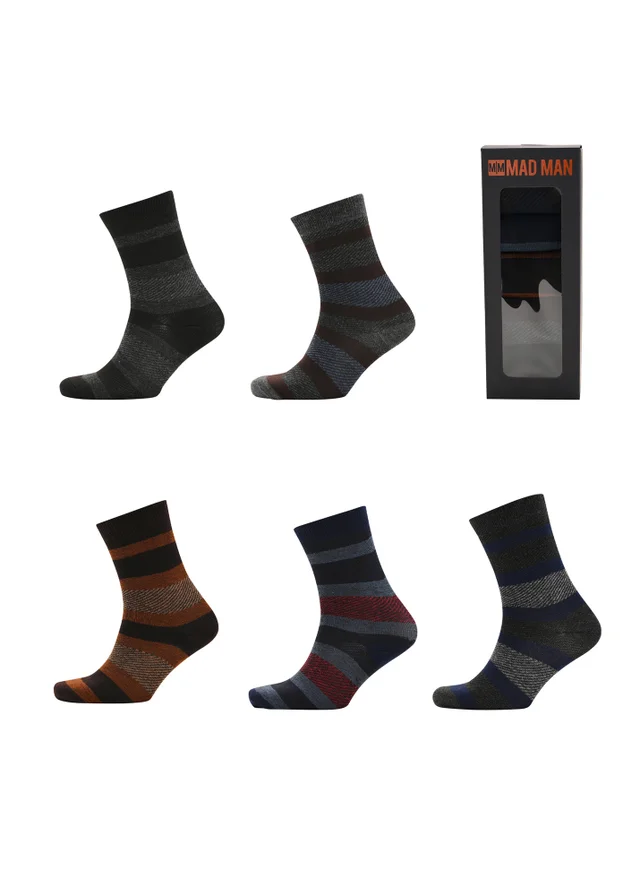 Mad Man Multi-Coloured Striped Socks Boxed