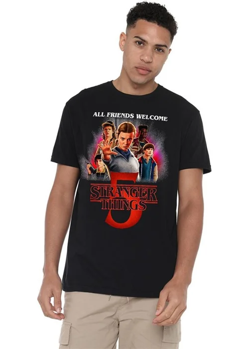 Stranger Things Black 5 Poster T-Shirt - Large Image 1