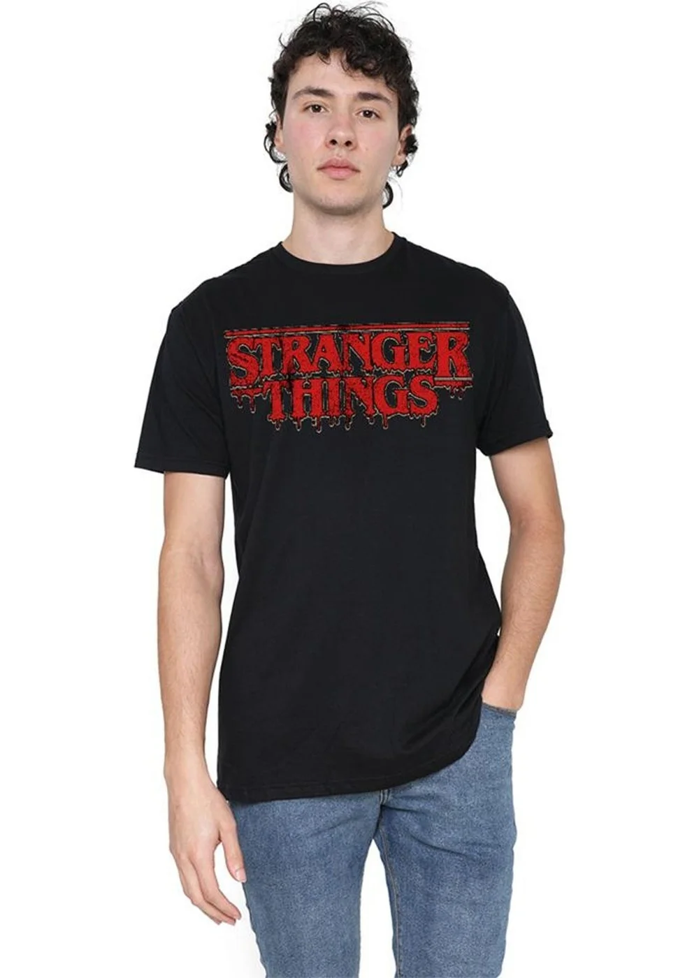 Stranger Things Black 5 Dripping Logo T-Shirt - Large Image 1