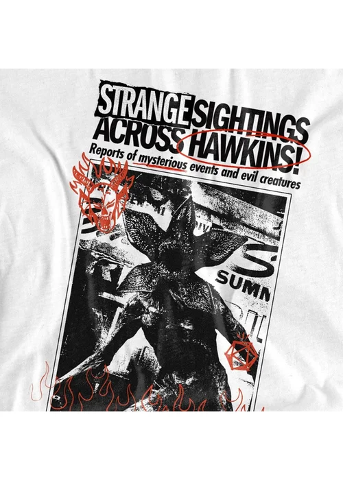 Stranger Things White 5 Sighting Demogorgon Newspaper T-Shirt - Extra Large Image 3