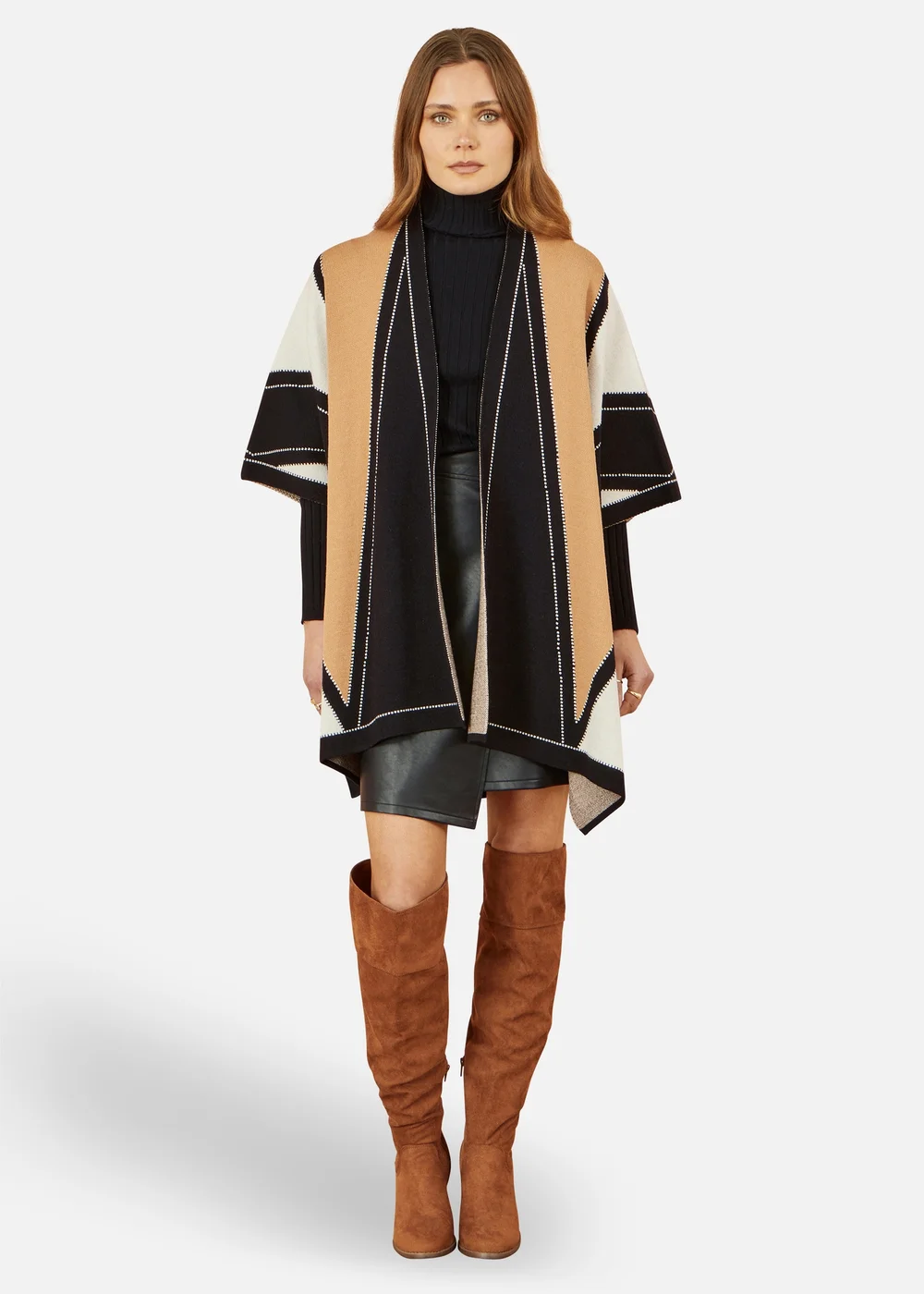 Yumi Brown Colour Block Cape - One Size Image 1