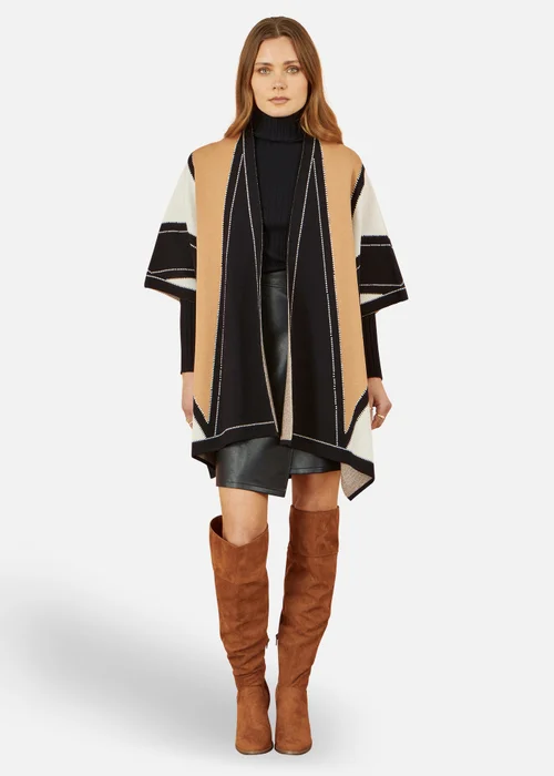 Yumi Brown Colour Block Cape - One Size Image 1