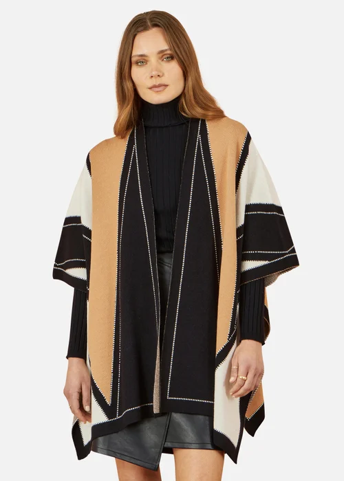Yumi Brown Colour Block Cape - One Size Image 2
