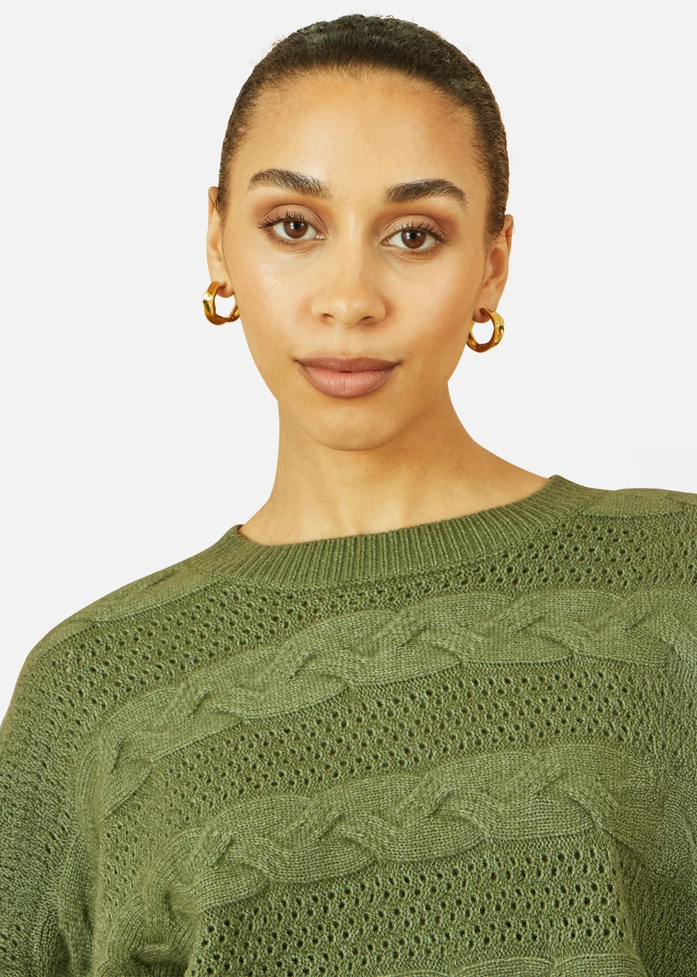 Yumi Green Cable Knit Relaxed Fit Jumper - L Image 2