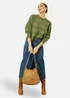 Yumi Green Cable Knit Relaxed Fit Jumper - L Image 1