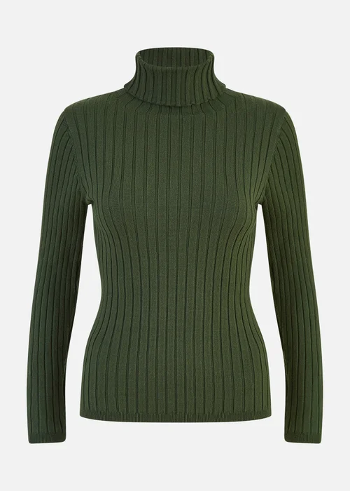 Yumi Green Ribbed Knit Roll Neck Jumper - S Image 4
