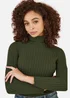 Yumi Green Ribbed Knit Roll Neck Jumper - S Image 3