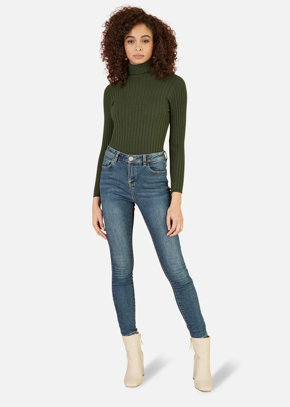 Yumi Green Ribbed Knit Roll Neck Jumper - S Image 2