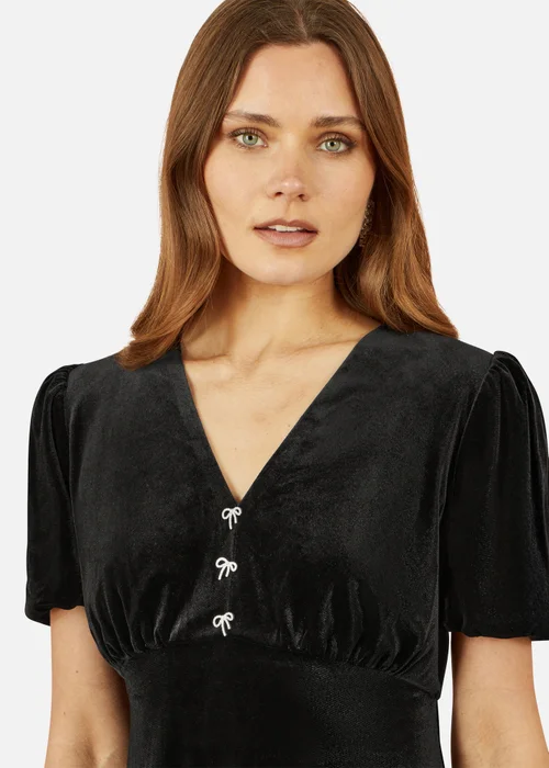 Yumi Black Velvet Skater Dress With Dimante Bow Detail - 8 Image 3