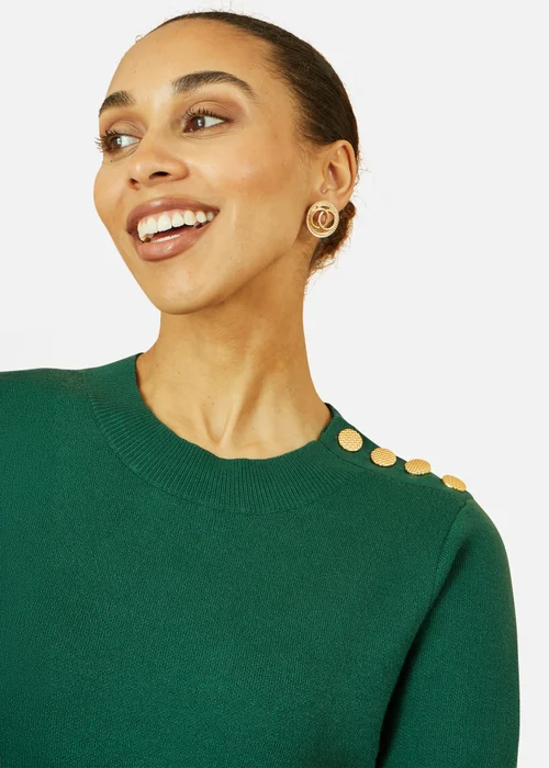 Yumi Green Knitted Tunic Dress With Gold Hardware Details - L Image 2