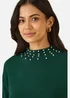 Yumi Green Pearl Detail Knitted Relaxed Jumper Dress - Medium Image 3