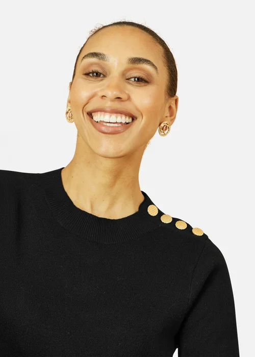 Yumi Black Knitted Tunic Dress With Gold Hardware Details - S Image 2