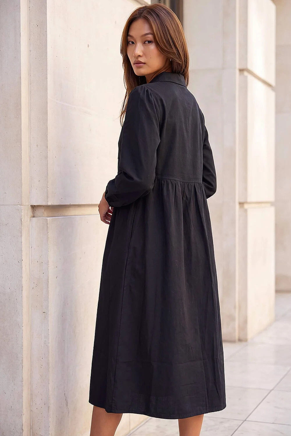 Roman Black Zip Front Collared Midi Dress - 10 Image 3