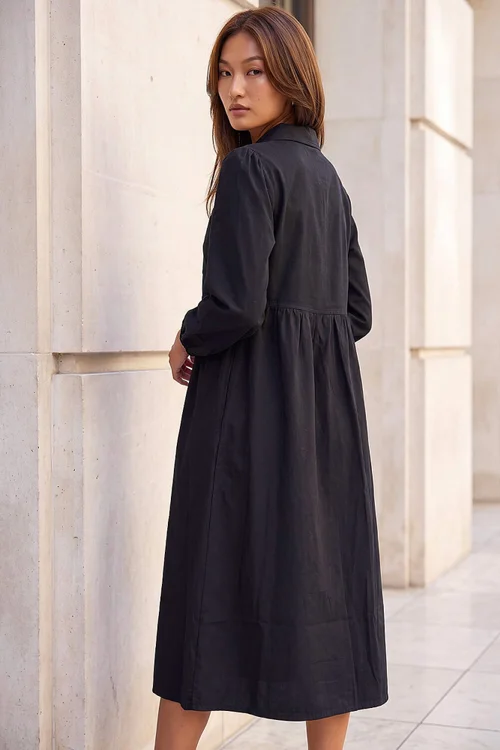 Roman Black Zip Front Collared Midi Dress - 10 Image 3