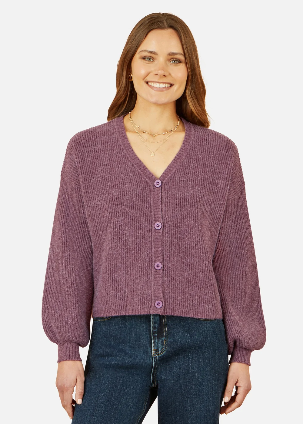 Yumi Purple Marl Knit Cardigan - Small Image 2