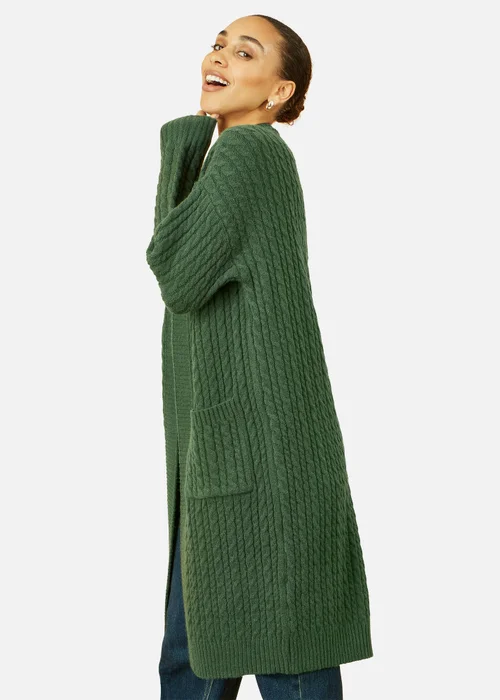 Yumi Green Cable Knit Edge to Edge Long Cardigan With Pockets - Small/Medium Image 3