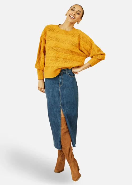 Yumi Mustard Cable Knit Relaxed Fit Jumper - Medium Image 1