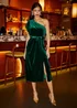 Yumi Green Velvet Frill One Shoulder Midi Dress With Split Hem - 8 Image 1