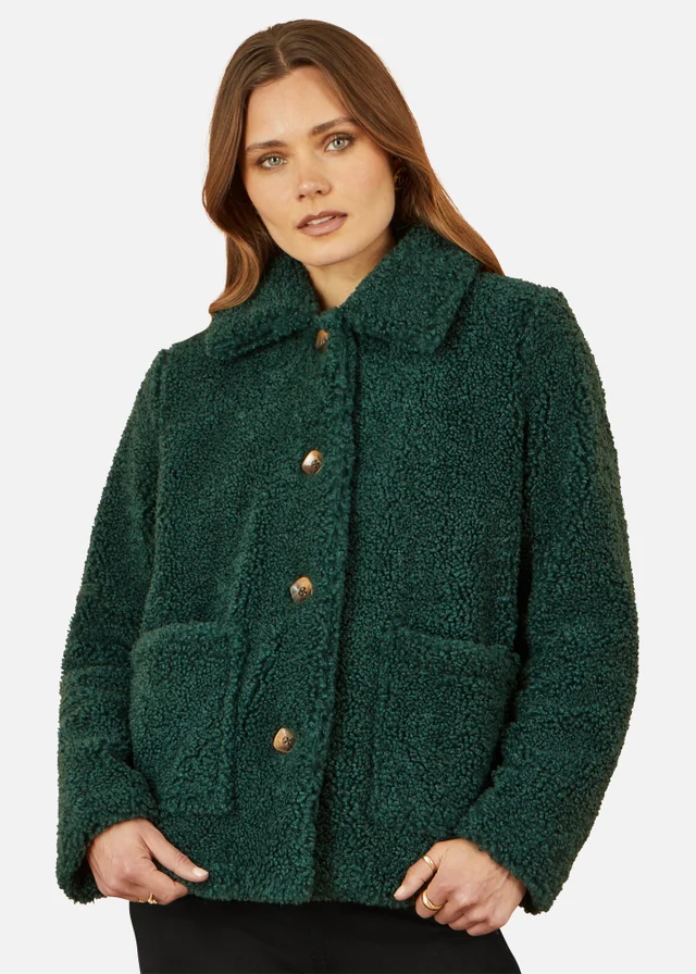 Yumi Green Short Teddy Bear Jacket