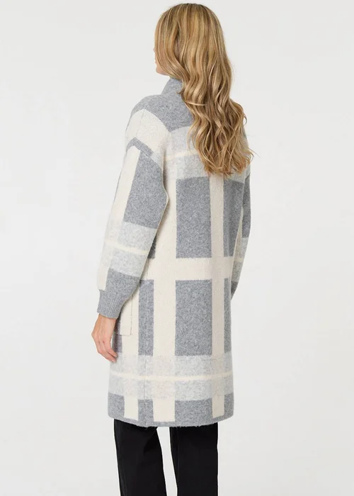 Izabel London Grey Checked Open Front Longline Cardigan - 16 Image 2
