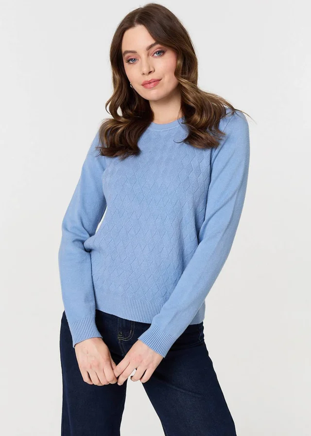Izabel London Blue Textured Knitted Long Sleeve Jumper