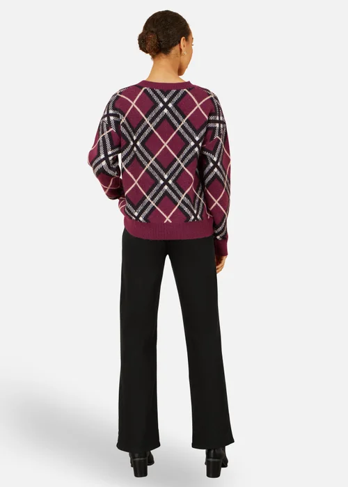 Yumi Burgundy Argyle Check Relaxed Jumper - Medium/Large Image 3